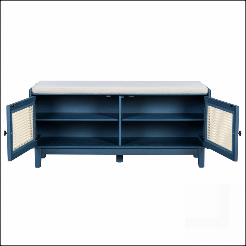 Banc d'entrée en rotin avec rangement Boho, Marine