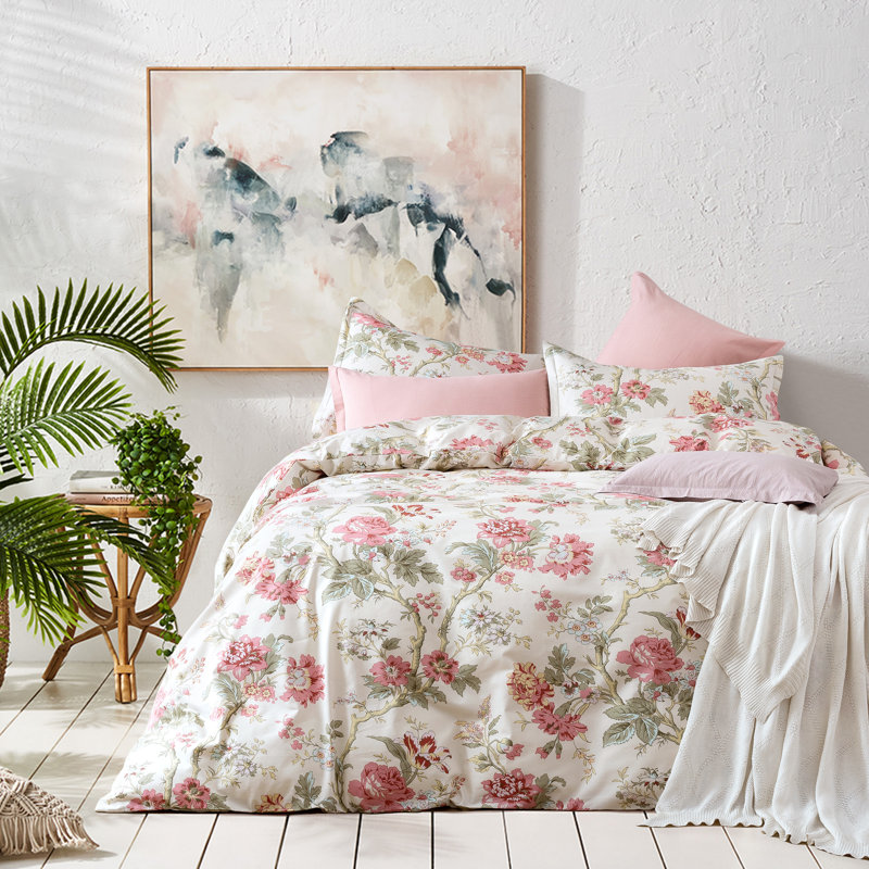 Ensemble de housse de couette floral pivoine, Housse de couette très grand + 2 taies décoratives