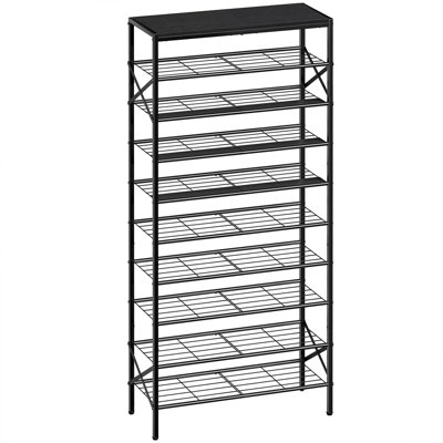 10‑Tier Metal Shoe Rack with Wood Top, 30‑40‑Pair Large‑Capacity Shoe Storage Organizer