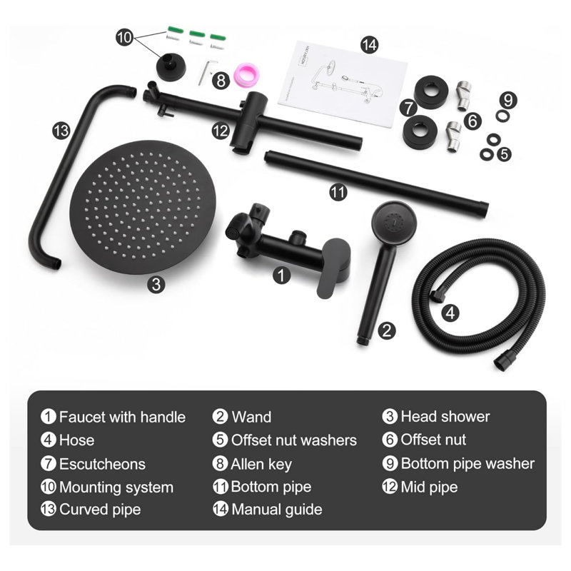 Outdoor Shower Kit, SS304 Shower Head with 3 Modes, Complete Faucet Set, Matte Black