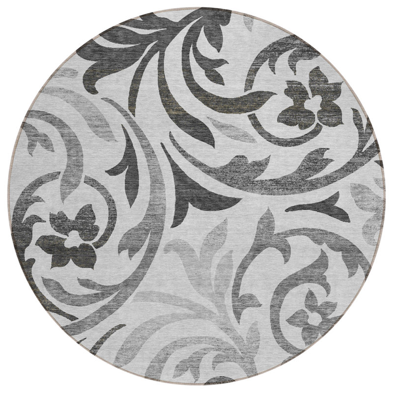 Washable Floral Indoor / Outdoor Rug, Round 8'