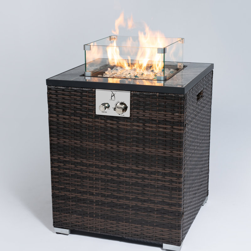 Garden Fire Column 28Inch - Steel Frame, Body Outdoor Table Features, Ceramic Tile Top, Espresso
