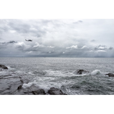 Helicopter Over Seaside - Wrapped Canvas Print