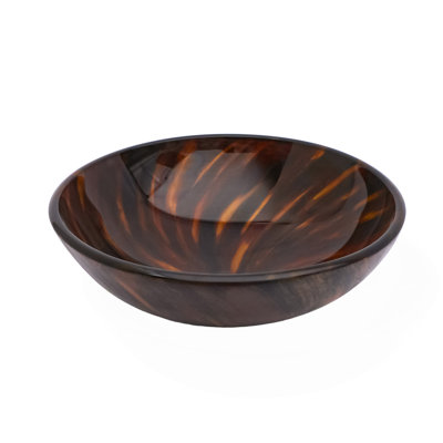 Lavabo vasque de salle de bain artistique en verre trempé avec bonde escamotable pour salle de bain, bol rond en verre trempé brun ambre (sans robinet) (n'inclut que le lavabo de salle de bain)