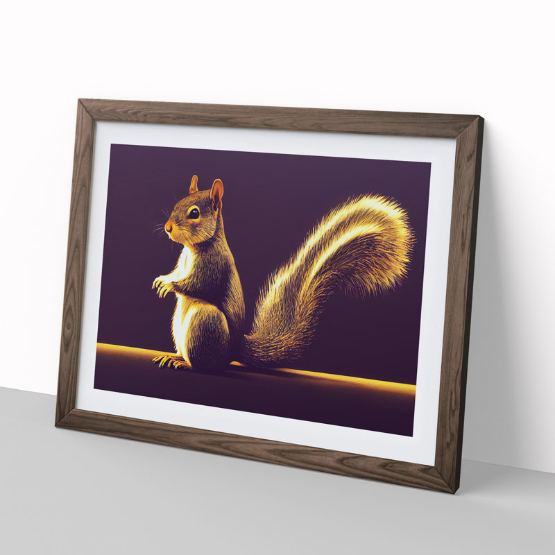 Illuminated Squirrel - Single Picture Frame Print, 25cm H x 34cm W x 2cm D, Walnut