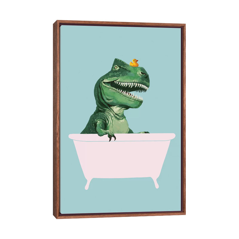 «Playful T Rex in Bathaign in Green» par Big Nose Work - impression d'art graphique, H 40 po x l 26 po x P 1,5 po