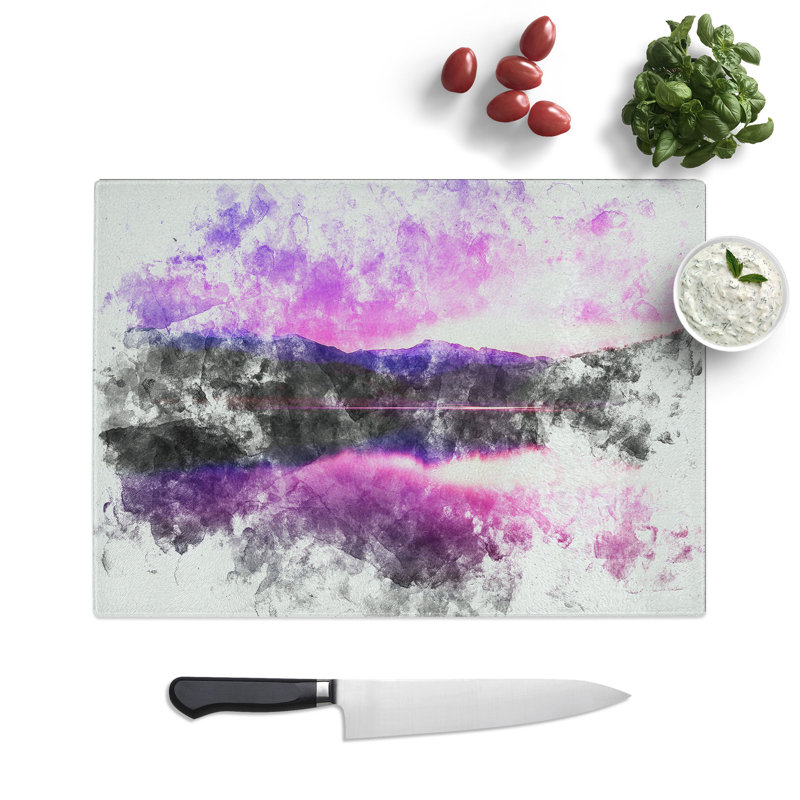 Tempered Glass Purple Mountains Chopping Board, 20 cm x 28.5 cm