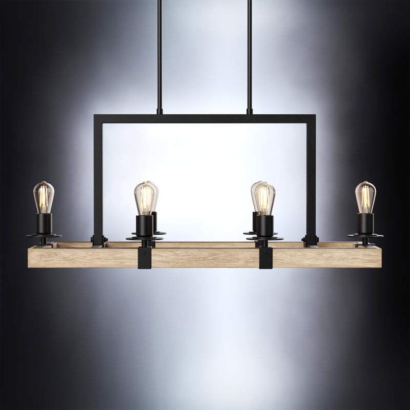 Yasamine Dimmable Square/Rectangle Chandelier, 15" H x 33" W x 11" D, Matte Black/White Ash, 6