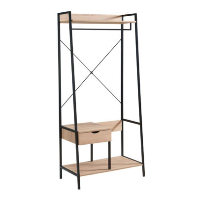 Metal Clothes Rack Open Wardrobe Free Standing With 1 Drawer Hanging Clothes Rod, Three Storage helves by 17 Stories