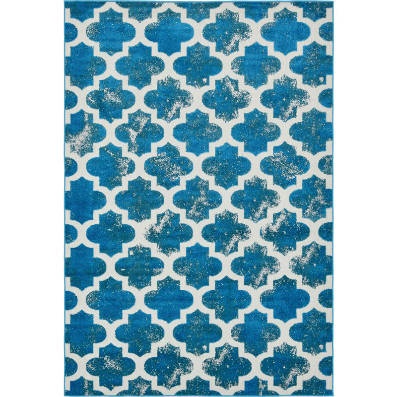 Tapis intérieur / extérieur turquoise / beige Sarno, Rectangle 9 pi x 12 pi 2 po