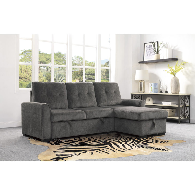 Canapé modulaire réversible avec méridienne Rosario, Chenille gris foncé