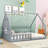 Full Wood House Bed Frame with Built-In Window, LED Light String and Fence-260515603