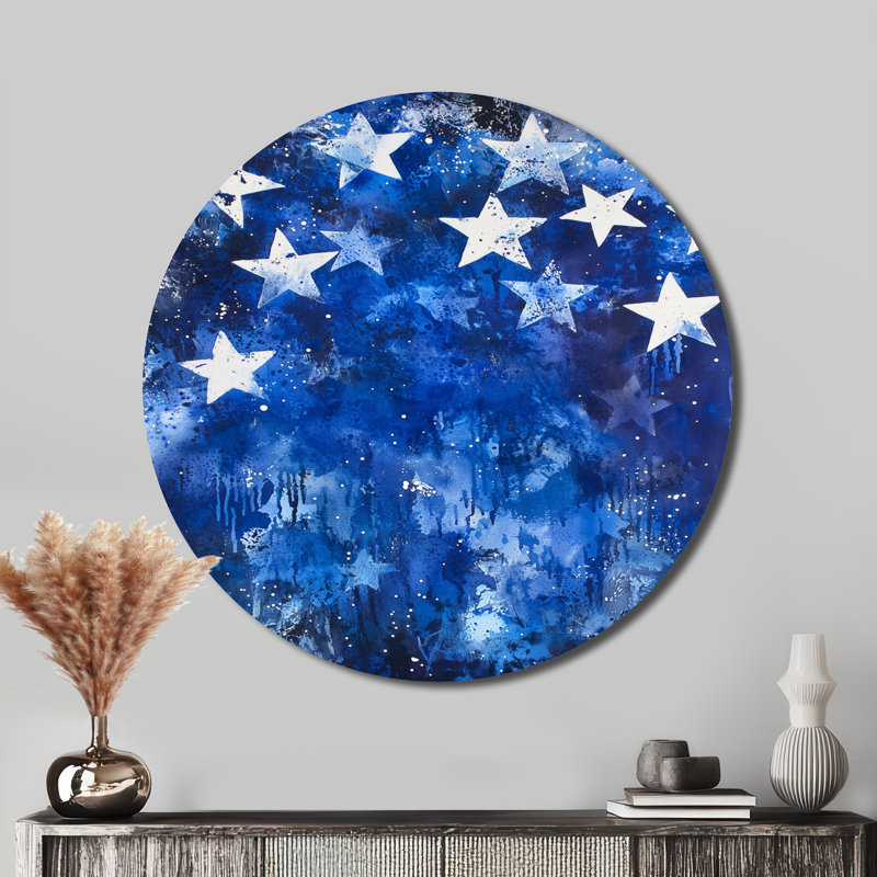 Étoiles sur le drapeau des États-Unis - Patriotiste rond, impression sur métal blanc moderne, H 29 po x l 29 po