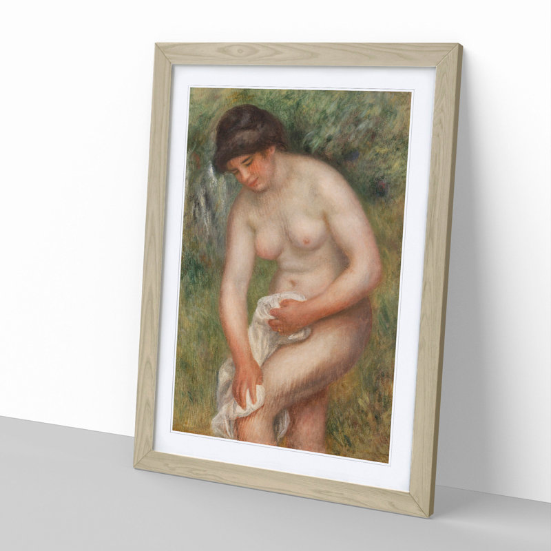 Bather Drying Herself Vol.1 by Pierre-Auguste Renoir - Picture Frame Painting, 90cm H x 65cm W x 2cm D, Oak