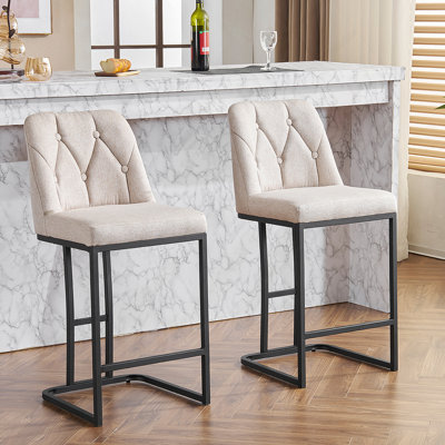 Ensemble de 2 tabourets de bar rembourrés modernes avec dossier capitonné, chaise à hauteur de comptoir avec structure en métal robuste, siège rembourré confortable pour la cuisine, le bar ou la salle à manger - beige