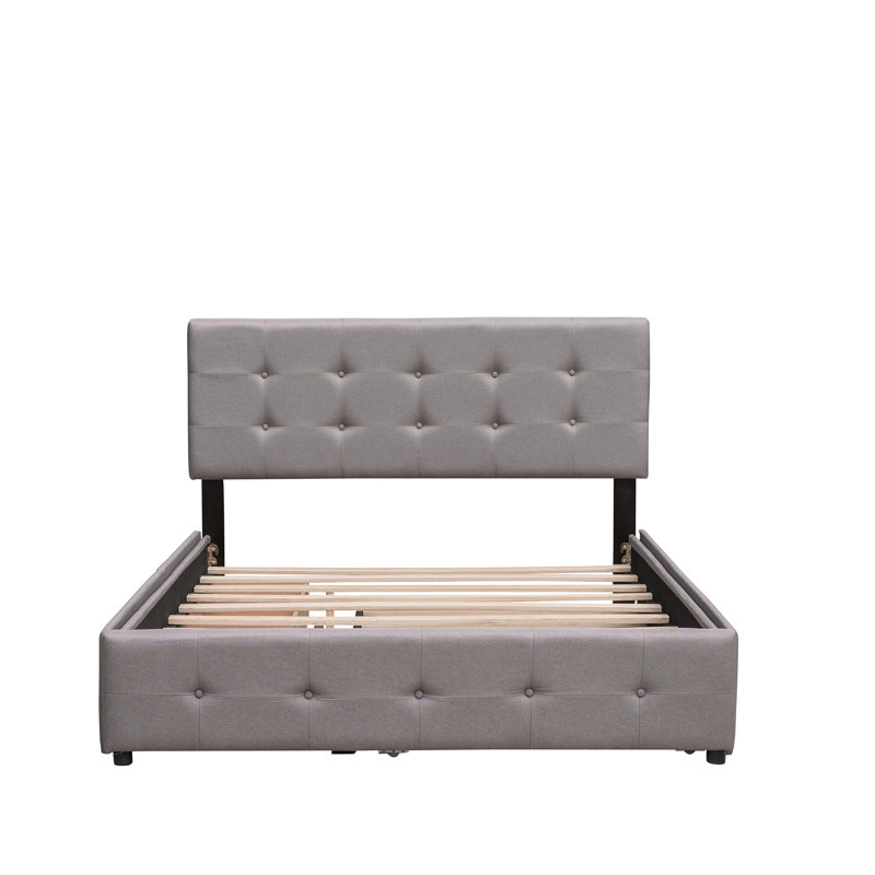 Upholstered Platform Bed With 2 Drawers And Twin Xl Trundle In Delicate Gray Storage- &, Full, Light Gray