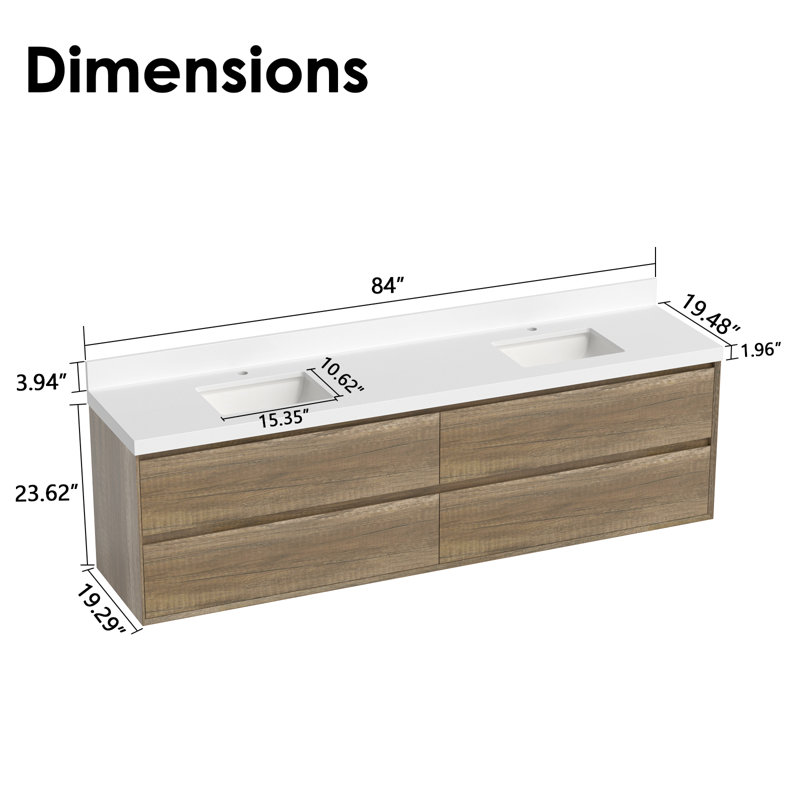 Meuble-lavabo double 84 po avec comptoir en quartz blanc et lavabos, 84