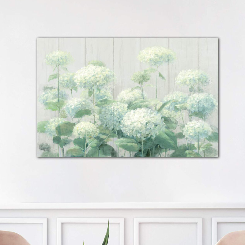White Hydrangea Garden Sage On Wood by Danhui Nai - Wrapped Canvas Print, 152.5 cm H x 101.5 cm W
