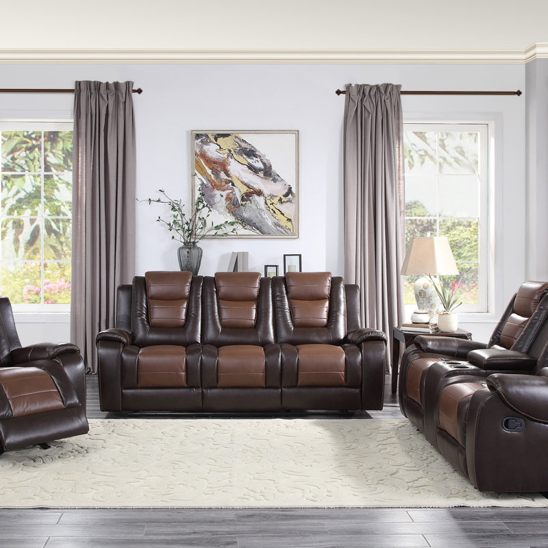 Causeuse inclinable moderne de luxe moderne avec console centrale et revêtement en similicuir de qualité supérieure pour un salon formel confortable