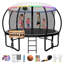 FIZITI 12FT Round Backyard Trampoline with Safety Enclosure, Basketball Hoop, Sprinkler, Lights,Outdoor Recreational Trampoline-121543302