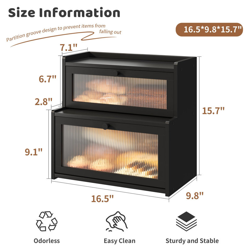 Bread Box For Kitchen Countertop Double Layer Large Corner Bread Box Capacity Bread Storage Bin Black