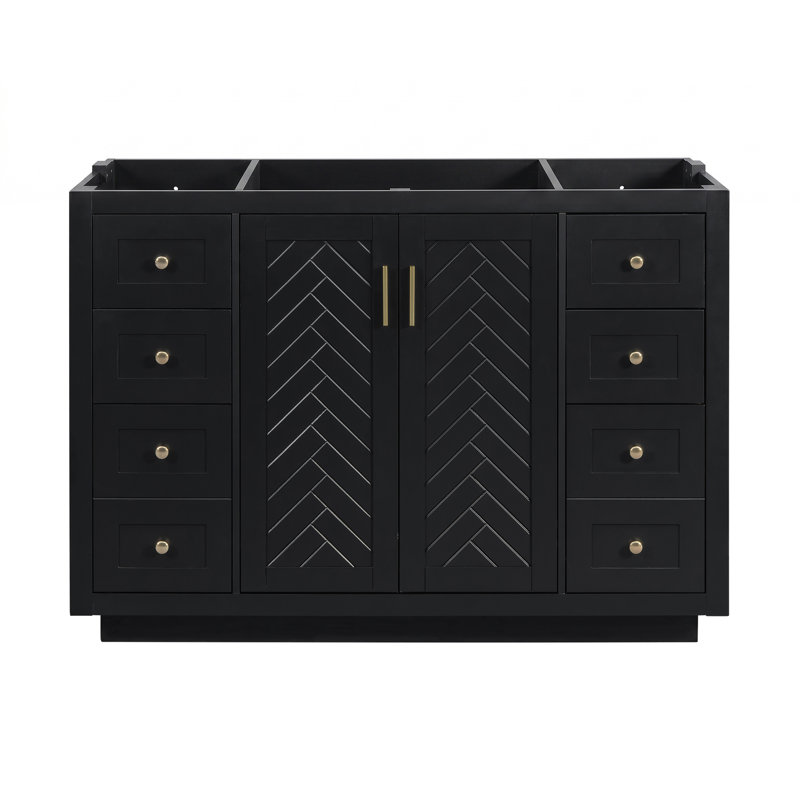48" Classic Freestanding Bathroom Vanity Cabinet Only, 6 Drawers & 2 Soft-Close Doors, Black