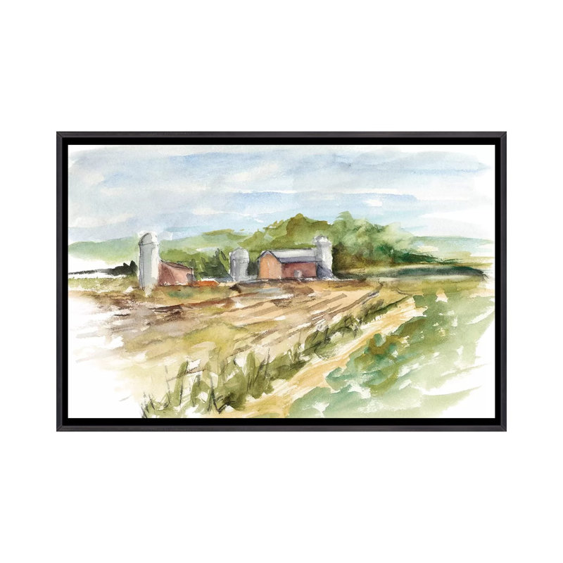 "Rural plein air VI" par Ethan Harper, reproduction d’art, Encadrement noir décoloré, H 18 po x l 26 po x P 1,5 po