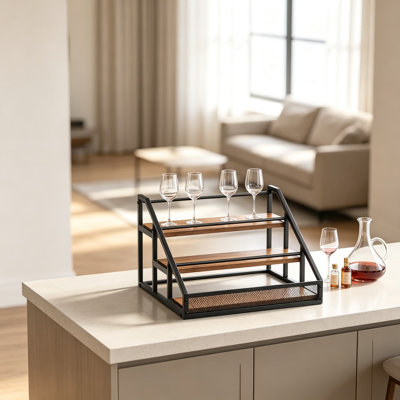 Three-Tier Liquor Bottle Display Shelf, Countertop Wine Rack and Bottle Storage Organizer for Whiskey and Spirits, Retro Bar Shelves with Stand, Mini Liquor Cabinet for Home Bar