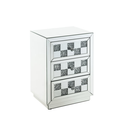 Mirrored And Faux Diamonds Accent Table For Office - 1.3" Thick Tabletop, 18"w X 26"h, Silver Sparkling Umbrella Stand Synthetic,