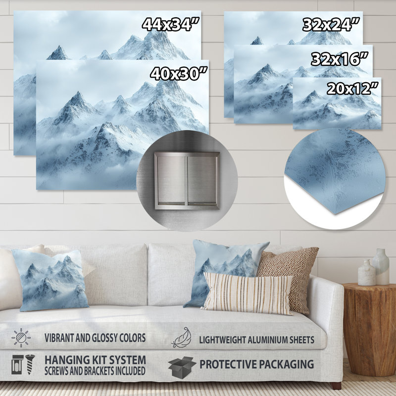 Winter Mountainscape I - Art mural en métal pour le salon, H 28 po x l 60 po