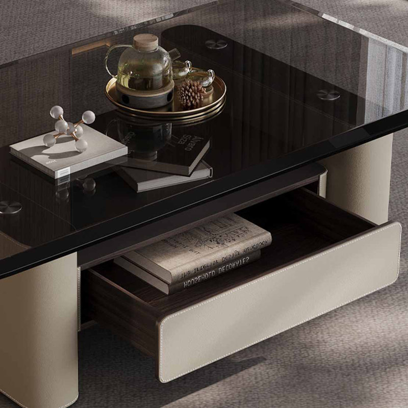 Italian rectangular tempered glass coffee table, 16.5" H x 55.1" L x 31.5" W