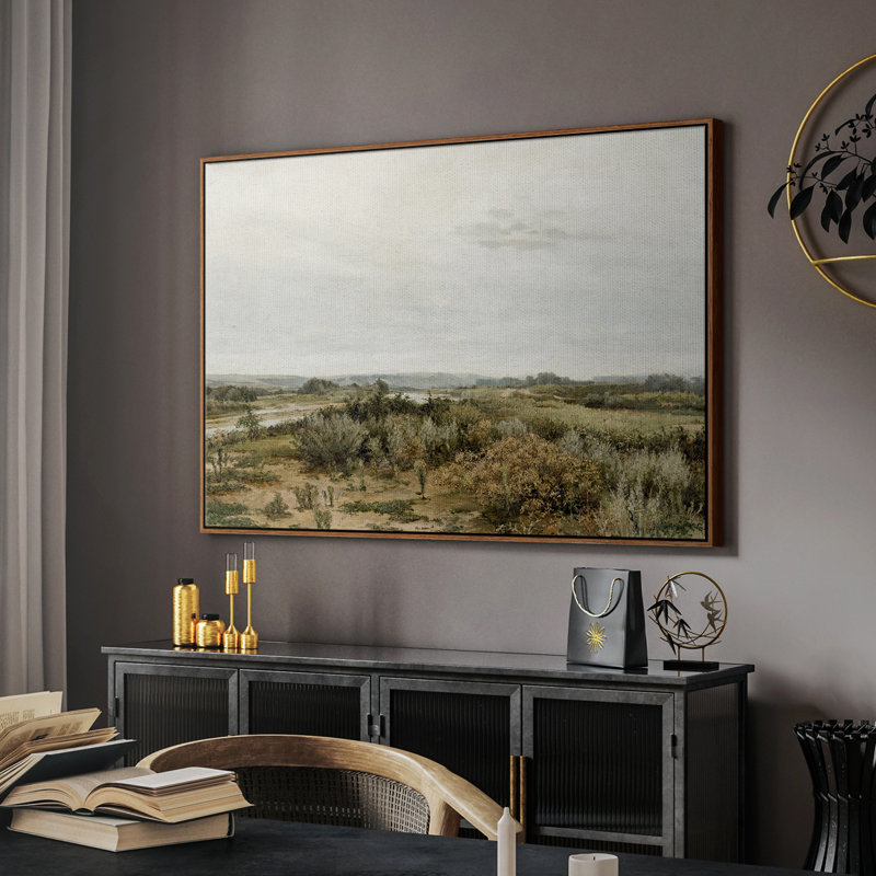 Paysage rétro - CMXL, H 17 po x l 25 po x P 2 po, Toile encadrée noyer flottant