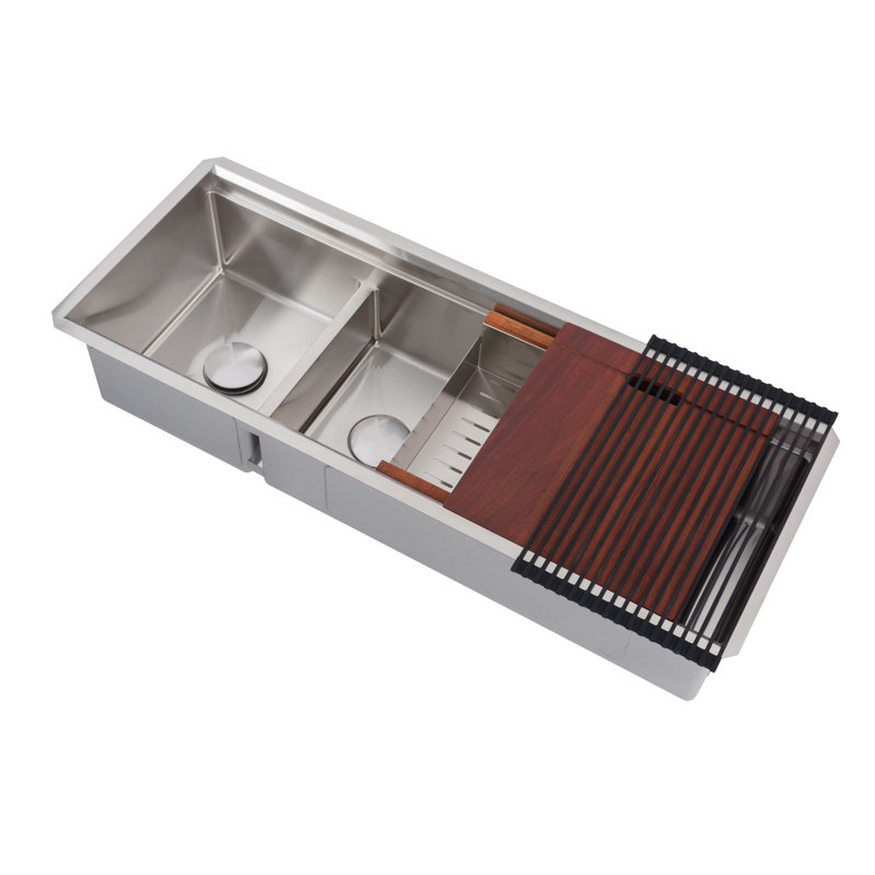 CozyBlock 48'' L Double Bowl Stainless Steel Kitchen Sink, Silver