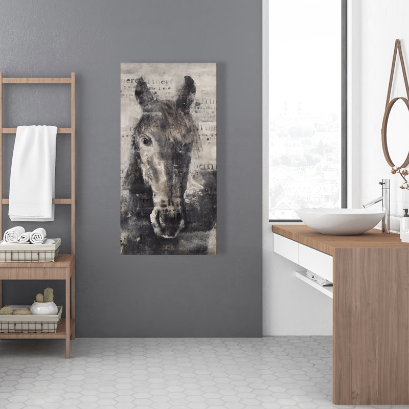 Cheval abstrait avec typographie - décor de chambre à coucher gris