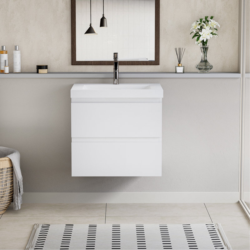 Meuble-lavabo flottant avec lavabo, conception murale pour une décoration de salle de bain moderne et peu encombrante., Blanc