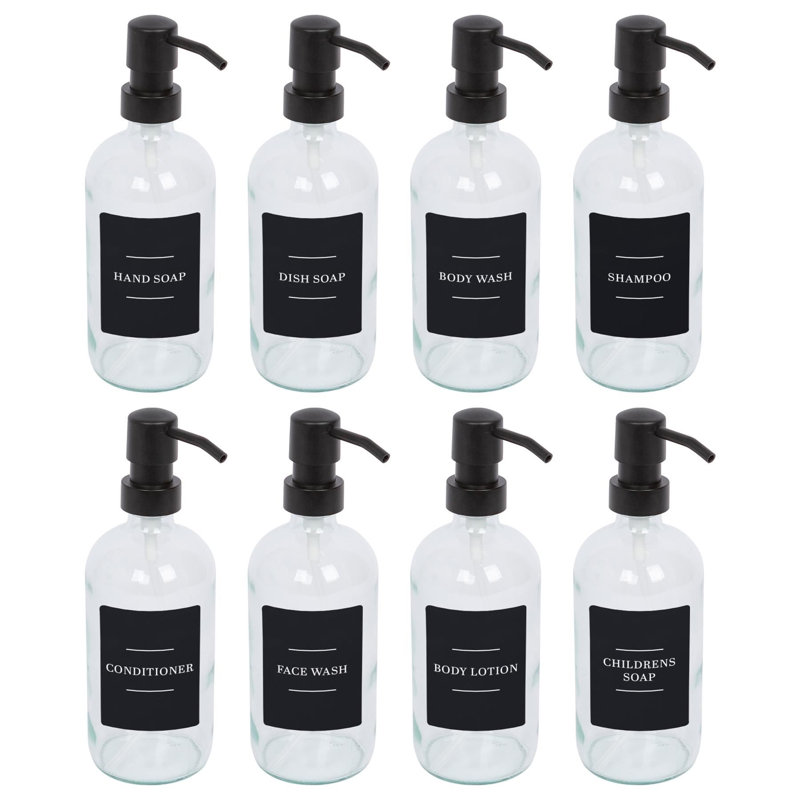 Glass Soap Dispensers with Labels - 500ml, Clear/Black