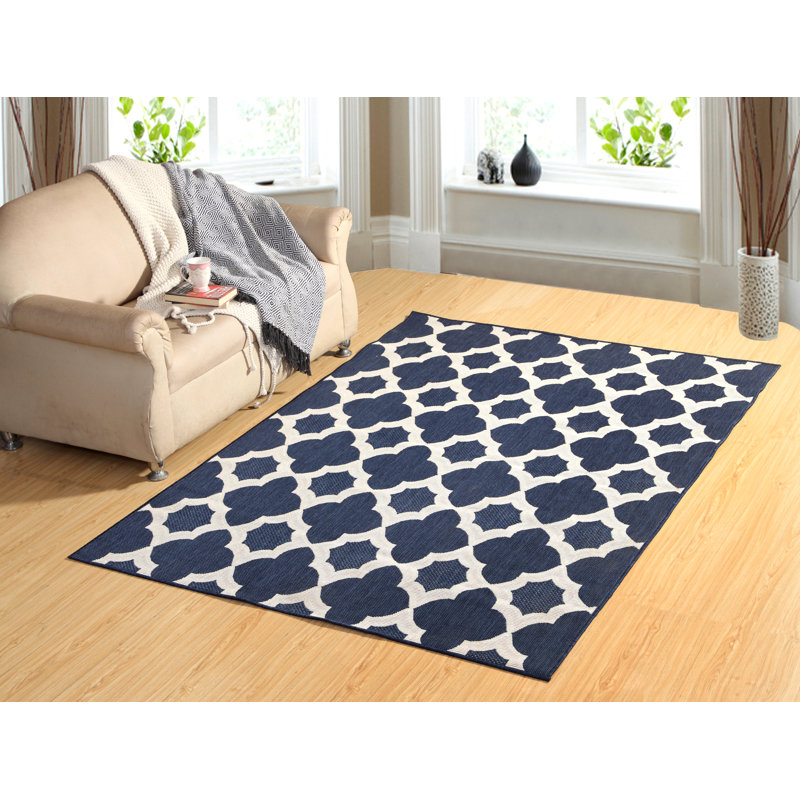 Tapis bleu marine/ivoire ikat Parkins, Rectangle 5 pi 3 po x 7 pi