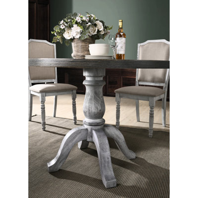 Table ronde à piédestal pour la salle à manger - l 47,2 po x H 30 po, bois d'hévéa massif, avec placage de chêne, ambiance rustique, 4 sièges