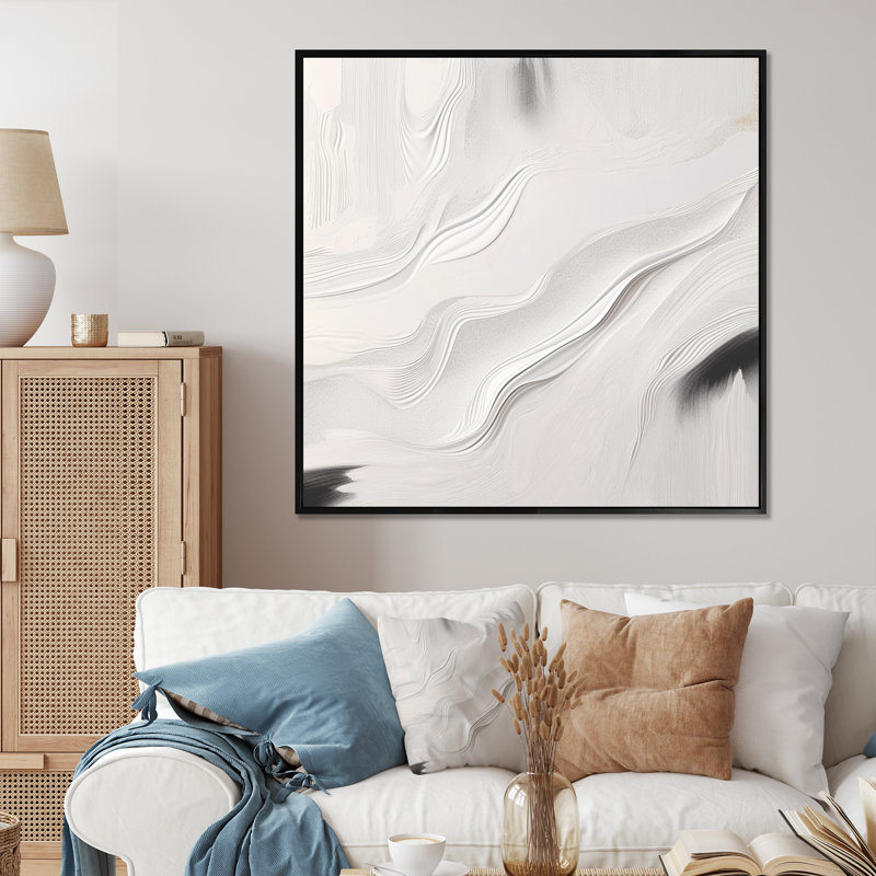 «White and Grey Ripples Of Stone V», impression sur toile encadrée en marbre abstrait, H 30 po x l 30 po x P 1 po