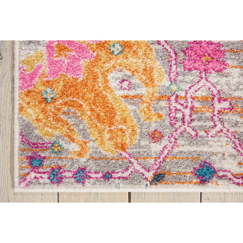 Geomar Tufted Silver/Pink Area Rug, Rectangle 114cm x 175cm