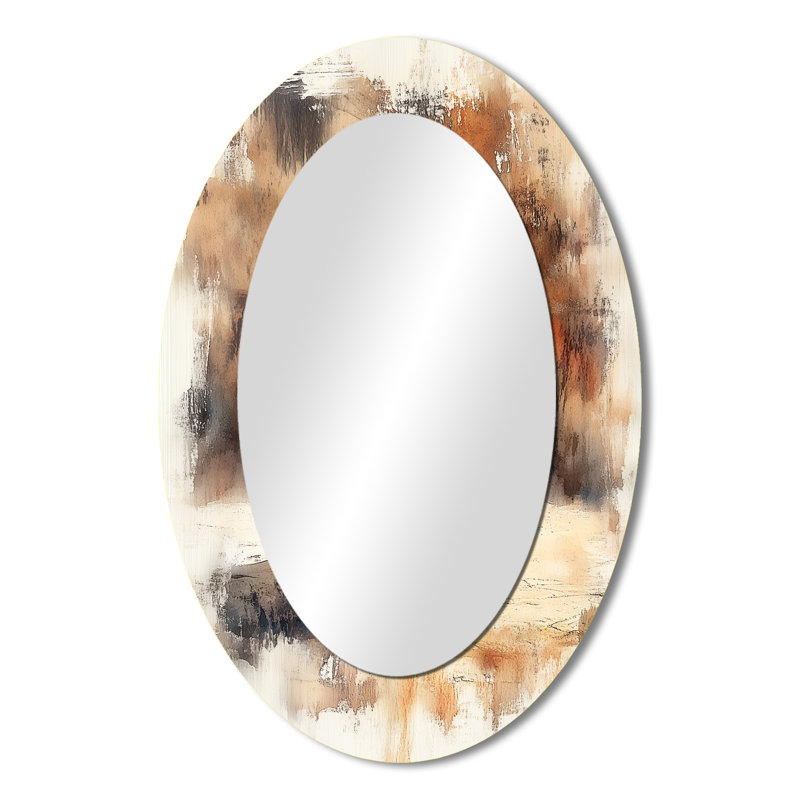 Poterie d'art rouge et noir - Miroir décoratif géométrique ovale sur métal, 36 po x 24 po