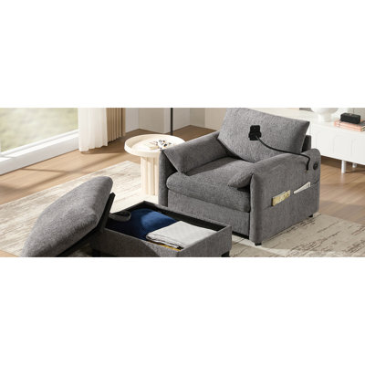 Single With Storage , Phone Holder, Type - C + Charging, Armrest Compartments, And Soft Covers Chenille Oversized Multifunctional Adjustable Clip, Charging Ports, Side Storage, Comfortable Pillows