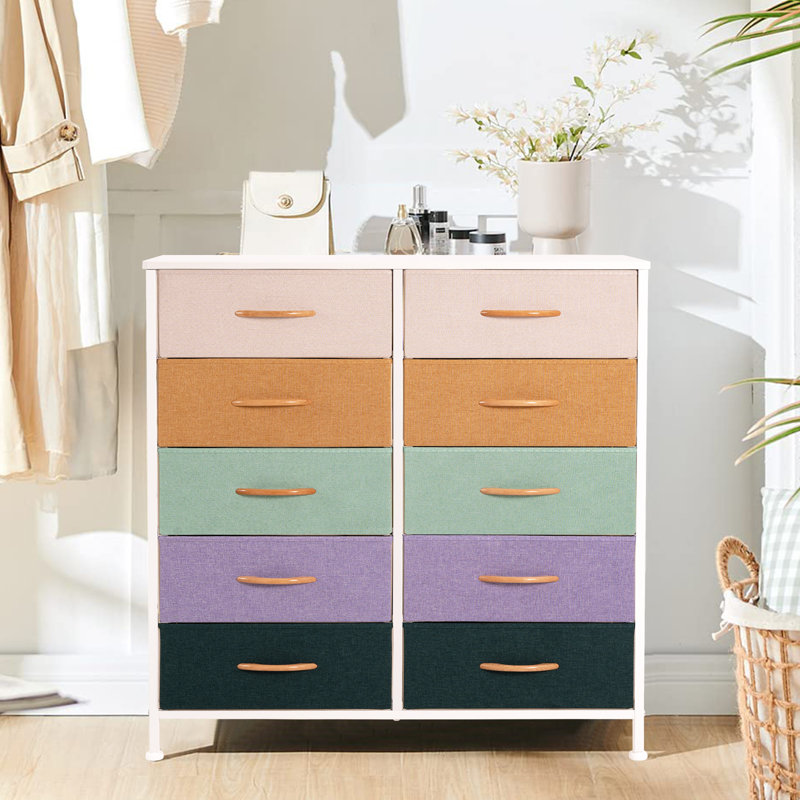 Commode 10 tiroirs Wendelyn, Jaune / vert / mauve / brun
