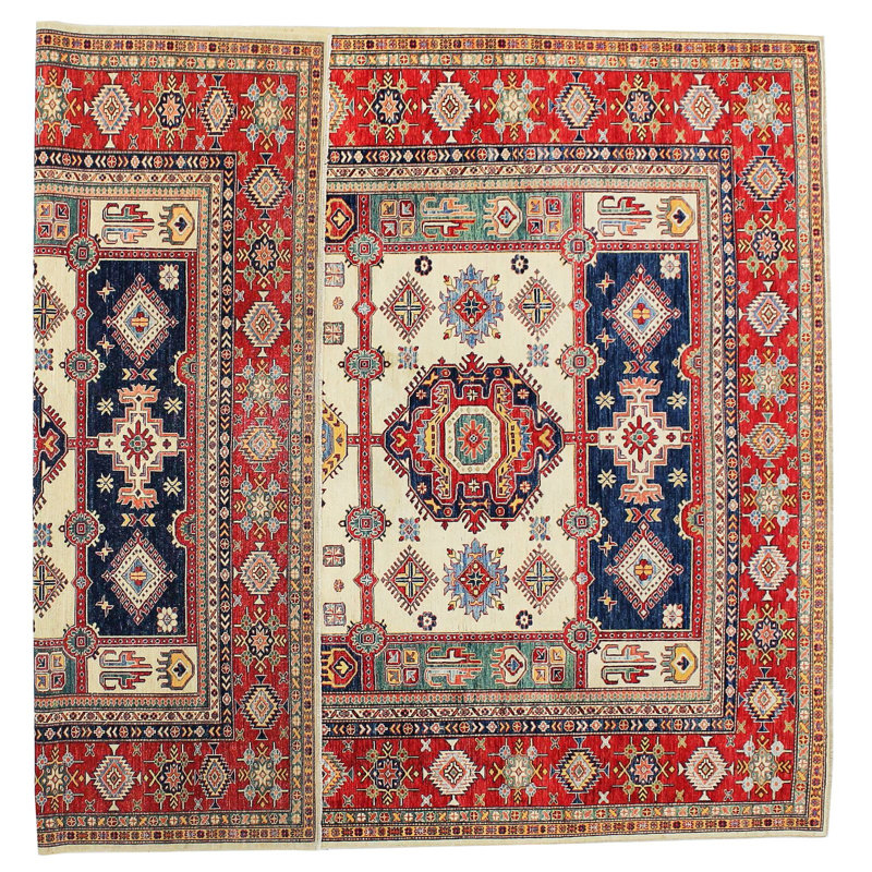 Tapis unique en laine ivoire / rouge 9 pi x 11 pi 11 po Tribal One-of-a-Kind Tribal