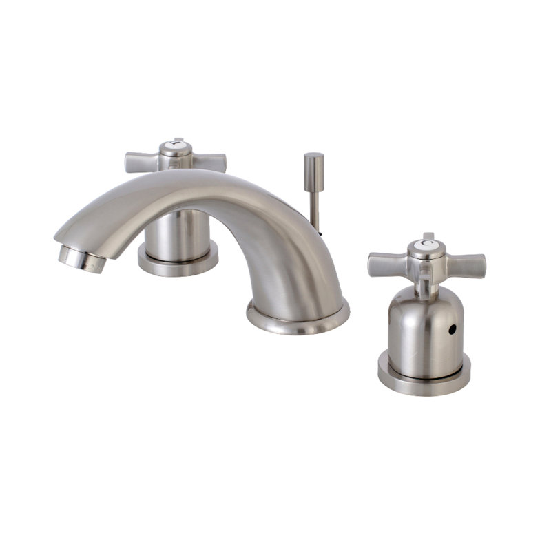 Kingston Brass Millennium Two-Handle 3-Hole Deck Mount Widespread Bathroom Faucet with Retail Pop-Up Drain, Brushed Nickel