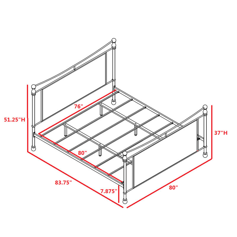 Upholstered Metal Standard Bed, King