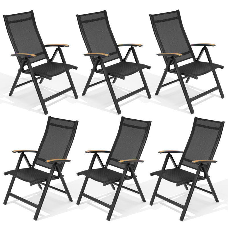  Fauteuil pliant d'extérieur réglable en aluminium, 6 Chairs, Noir