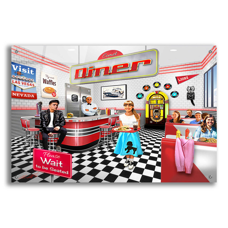 Red Barrel Studio «37 Comet Diner» par Chris Dobrowolski, art mural en verre acrylique, H 24 po x l 36 po x P 0,2 po