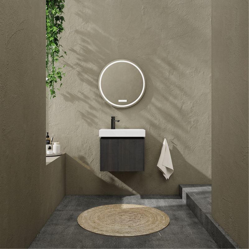 Meuble-lavabo 24 po avec lavabo en céramique, meuble-lavabo flottant mural, armoire de rangement en bois avec portes doubles pour la salle de bain