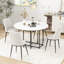Ensemble de table de salle à manger extensible 5 pièces pour petits espaces - plateau rond en faux marbre avec structure noire, 4 chaises rembourrées, conception pliable compacte, blanc-1799757699-1799757711